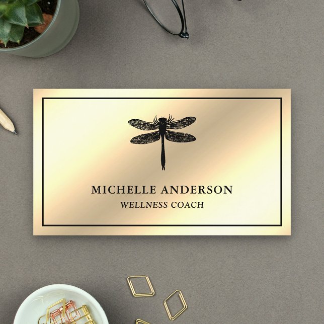 Carte De Visite Faux Cream Gold Foil Dragonfly (Créateur téléchargé)
