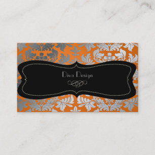 Carte De Visite Faux damas baroque argent brûlé orange/noir