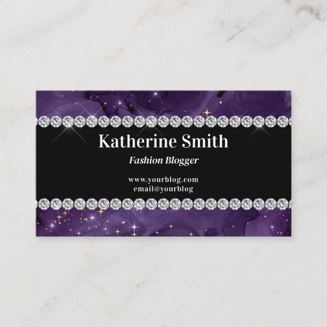 Carte De Visite Faux Diamant Strass Violet Céleste (Devant)