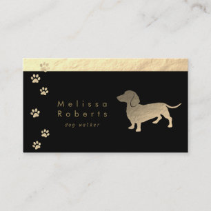 Carte De Visite FAUX feuille d'or dachshund silhouette chien