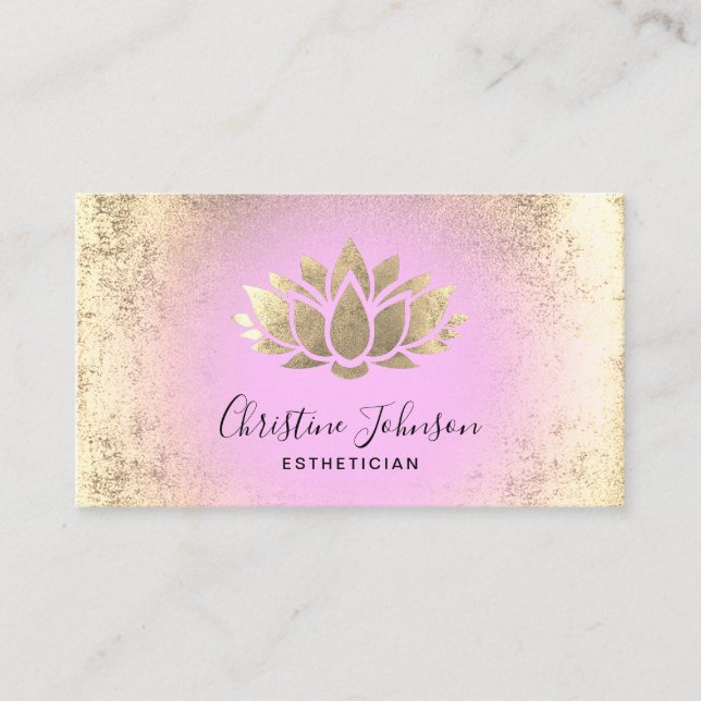 Carte De Visite faux feuille d'or lotus rose arrière - plan (Devant)