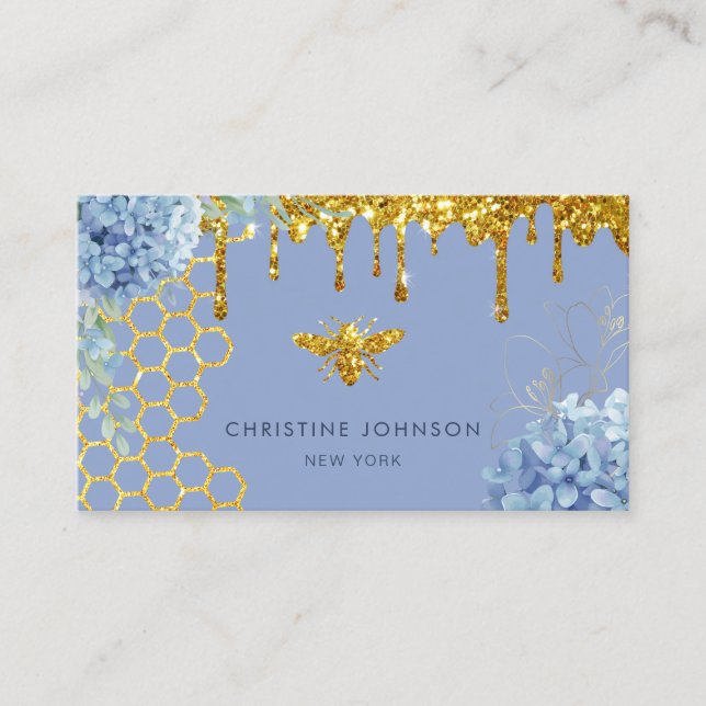 Carte De Visite faux glitter bee and flowers Business Card (Devant)