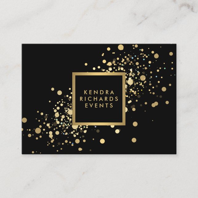 Carte De Visite Faux Gold Confetti sur Modern Black Large (Devant)