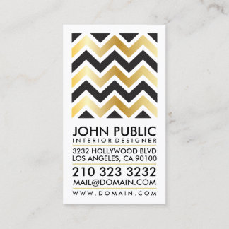 Carte De Visite Faux Gold Foil Black Chevron