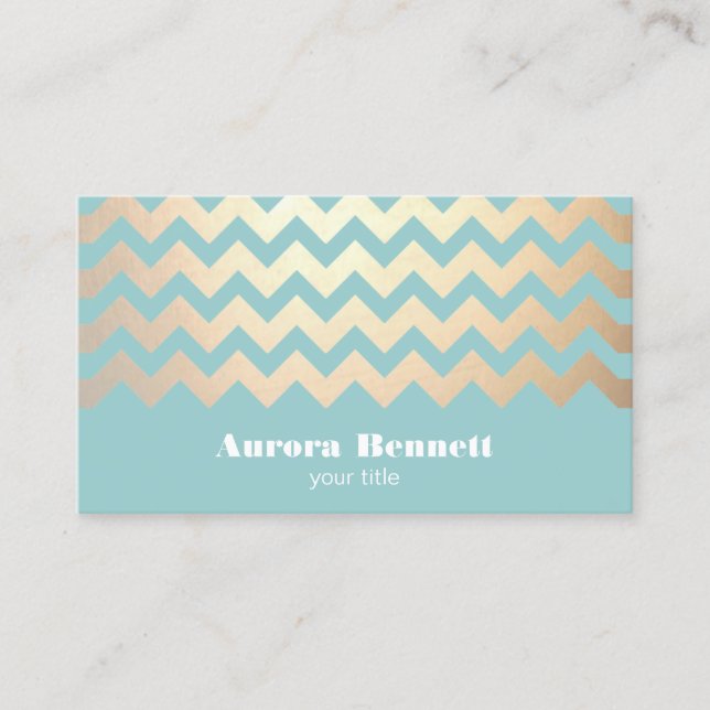 Carte De Visite FAUX Gold Foil Chevron Motif et bleu turquoise (Devant)