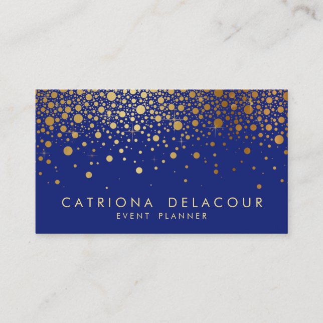 Carte de visite Faux Gold Foil Confetti | Bleu (Devant)