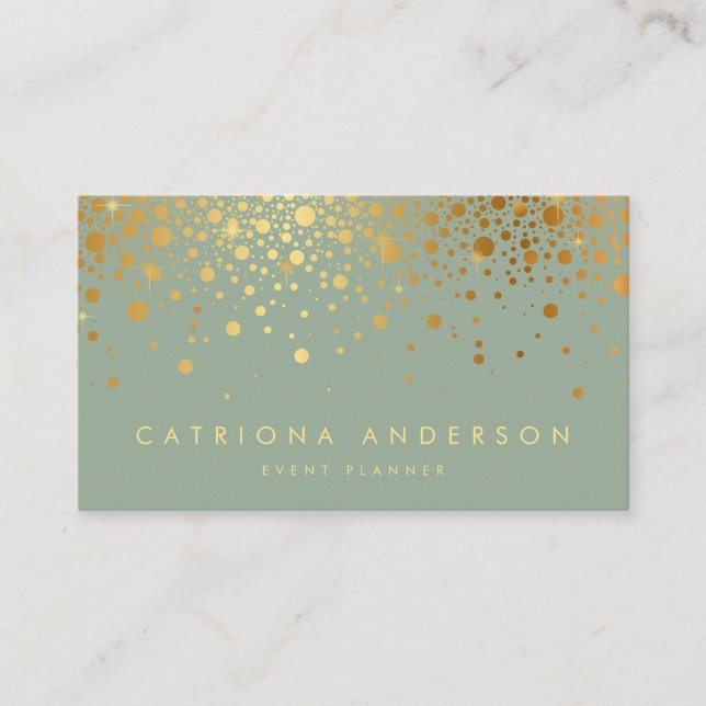 Carte De Visite Faux Gold Foil Confetti Dots Sage Green (Devant)