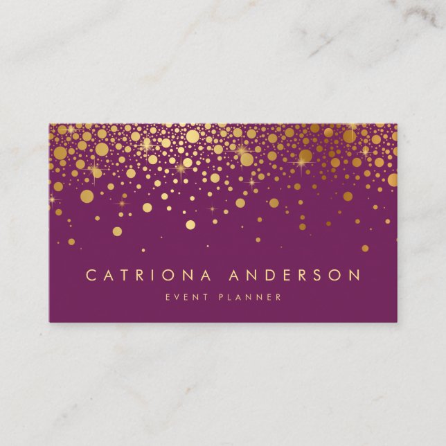 Carte de visite Faux Gold Foil Confetti | Purple I (Devant)
