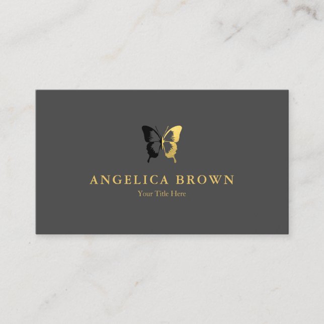 Carte De Visite Faux Gold Foil et Black Butfly (Devant)