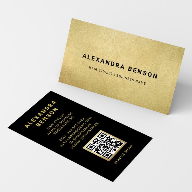 Carte De Visite Faux Gold Foil et Black QR Code (Créateur téléchargé)
