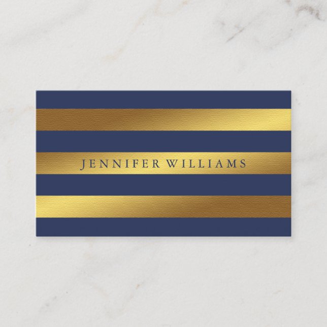 Carte De Visite Faux Gold Foil et Blue Stripes Motif (Devant)