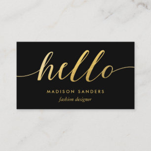 Carte De Visite Faux Gold Foil Hello Typographie Classic Noir