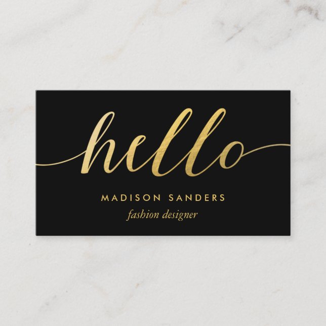 Carte De Visite Faux Gold Foil Hello Typographie Classic Noir (Devant)