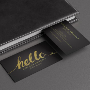 Carte De Visite Faux Gold Foil Hello Typographie Classic Noir