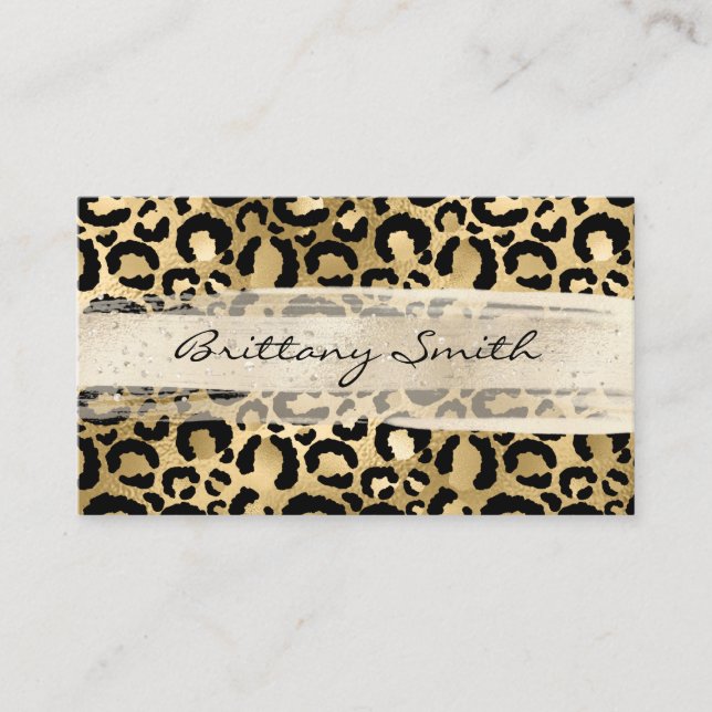 Carte De Visite Faux Gold Foil Leopard Champagne Brush Strot (Devant)