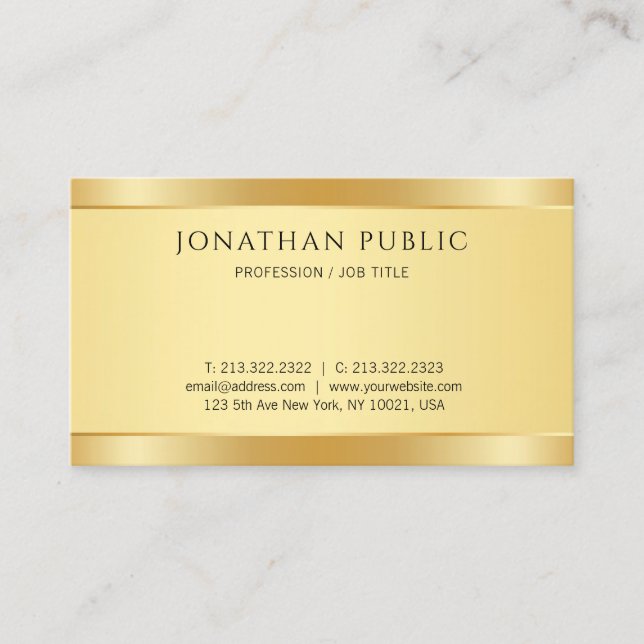 Carte De Visite Faux Gold Modern Design simple Modèle élégant (Devant)