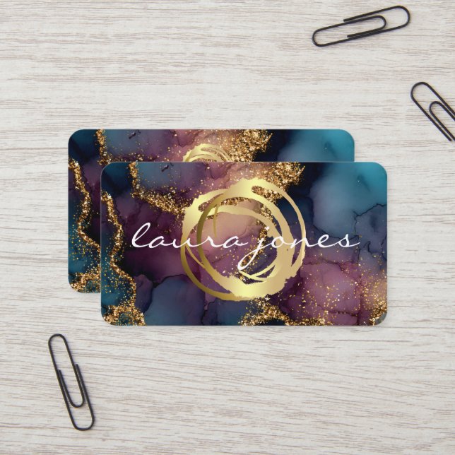 Carte De Visite Faux Gold Painted Circle Designer Business Card (Devant/Arrière en situation)