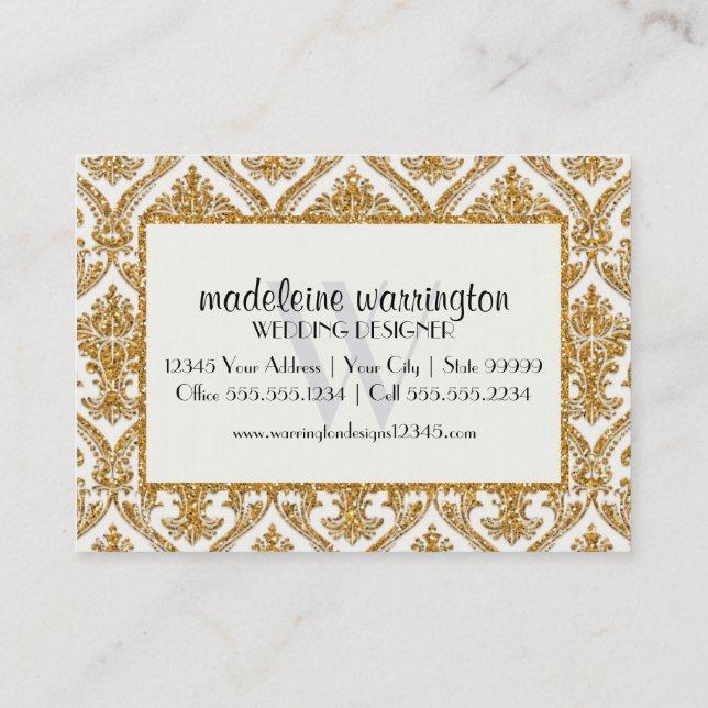 Carte De Visite Faux Gold Parties scintillant Damask Floral Patal  (Dos)