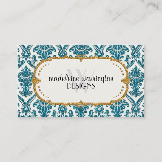 Carte De Visite Faux Gold Parties scintillant Damask Floral Patal  (Devant)