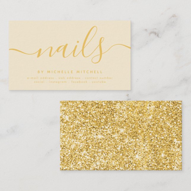 Carte De Visite Faux Gold Parties scintillant Nail Technician Crèm (Devant / Derrière)