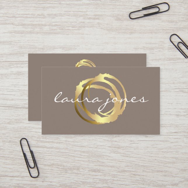 Carte De Visite Faux Gold Peint Cercle Designer (Devant/Arrière en situation)