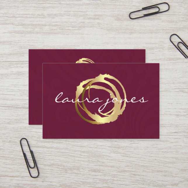 Carte De Visite Faux Gold Peint Cercle Designer (Devant/Arrière en situation)