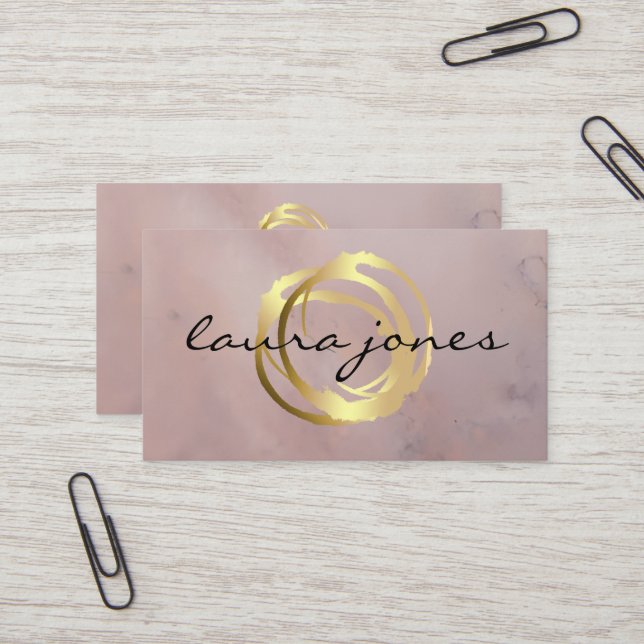 Carte de visite Faux Gold Peint Cercle Designer (Devant/Arrière en situation)