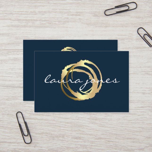 Carte De Visite Faux Gold Peint Cercle Designer (Devant/Arrière en situation)