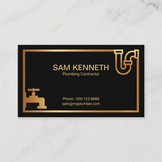 Carte De Visite Faux Gold Plumbing Icons Creative Gold Border (Devant)