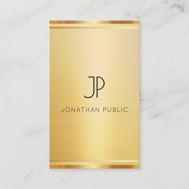 Carte De Visite Faux Gold Premium Linen Vertical Modern Luxe (Devant)