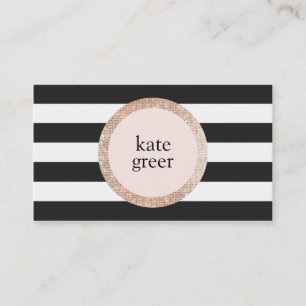 Carte De Visite Faux Gold Sequin Noir et Blanc Striped Beauté