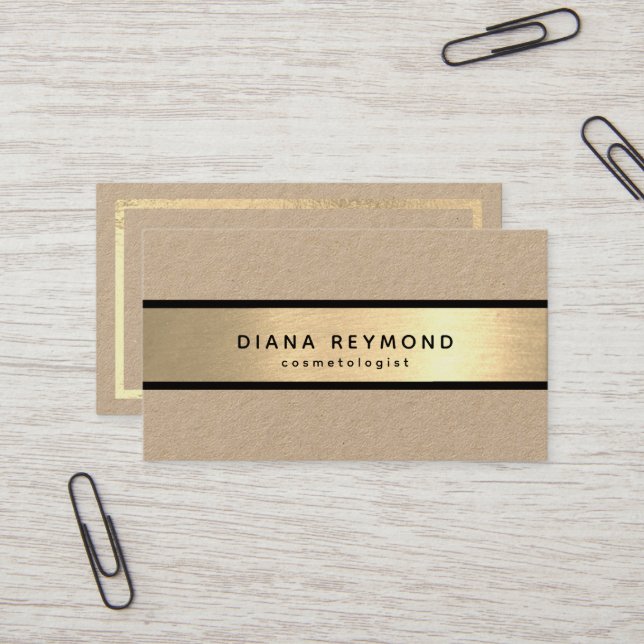 Carte De Visite Faux Gold Stripe Premium Kraft moderne (Devant/Arrière en situation)