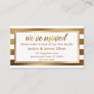 Carte De Visite Faux Gold & White Stripes We've Moved Handout Card