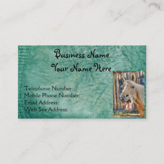 Carte De Visite Faux Green Leather & Happy Horse Design 2