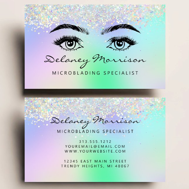 Carte De Visite Faux Holographic Glitter Eyes Microblading (Créateur téléchargé)