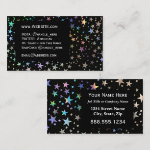 Carte De Visite Faux Holographic Rainbow Stars Professional Black