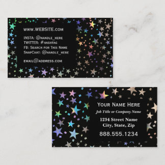 Carte De Visite Faux Holographic Rainbow Stars Professional Black