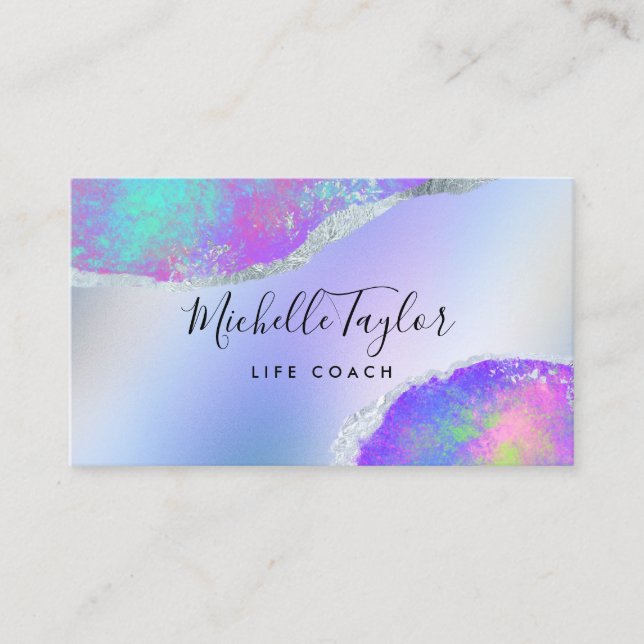 Carte De Visite faux holographique iridescente opal pierre élégant (Devant)