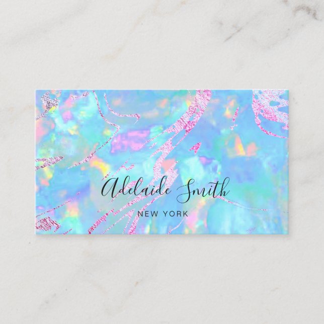 Carte De Visite FAUX holographique opal rose turquoise (Devant)