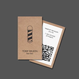 Carte De Visite Faux Kraft Blanc QR Code Barber Poteau Salon