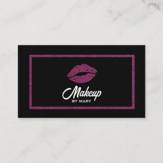 Carte De Visite Faux Levres Pailletées Rose Code QR Maquilleuse