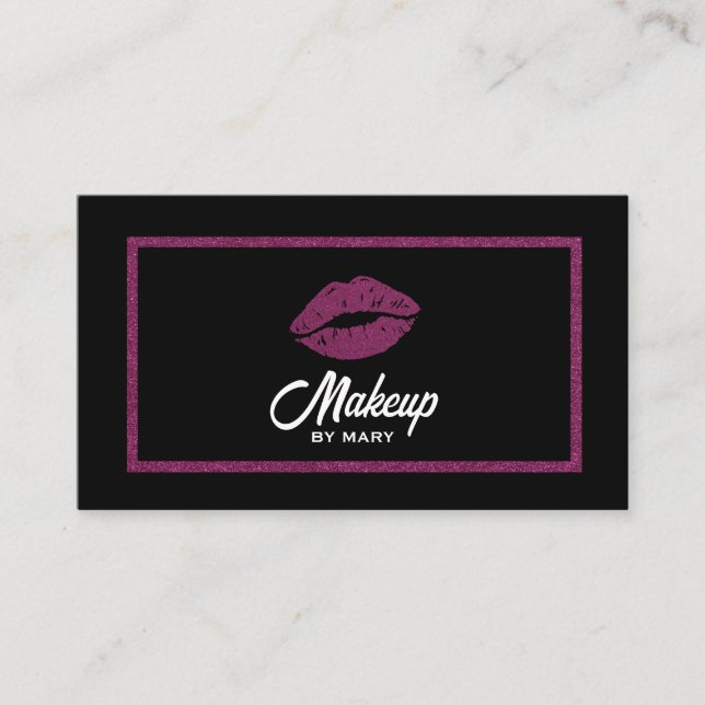 Carte De Visite Faux Levres Pailletées Rose Code QR Maquilleuse (Devant)