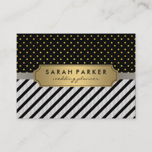 Carte De Visite Faux Linen Black Stripes Pois