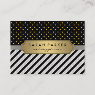 Carte De Visite Faux Linen Black Stripes Pois