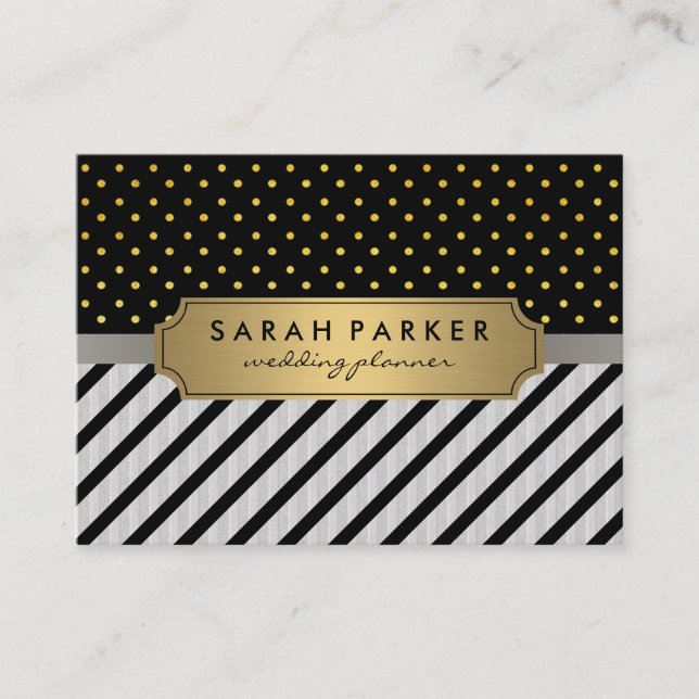 Carte De Visite Faux Linen Black Stripes Pois (Devant)