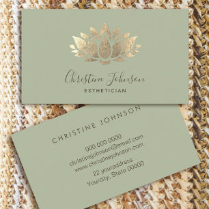 Carte De Visite faux logo lotus en feuille d'or sur fond vert saug