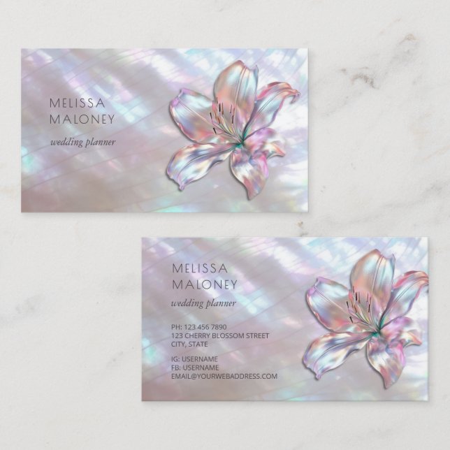 Carte De Visite FAUX Lys holographique iridescent (Devant / Derrière)