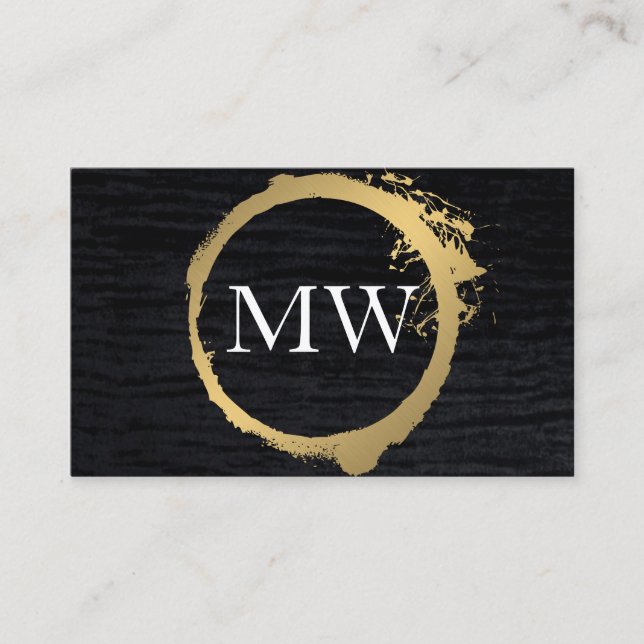 Carte De Visite Faux Metallic Gold Velvet Noir avec Monogramme (Devant)