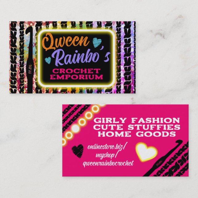 Carte De Visite Faux neon couture crochet crochet points (Devant / Derrière)