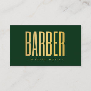 Carte De Visite Faux Or Et Vert Salon De Coiffure Barber Minimalis
